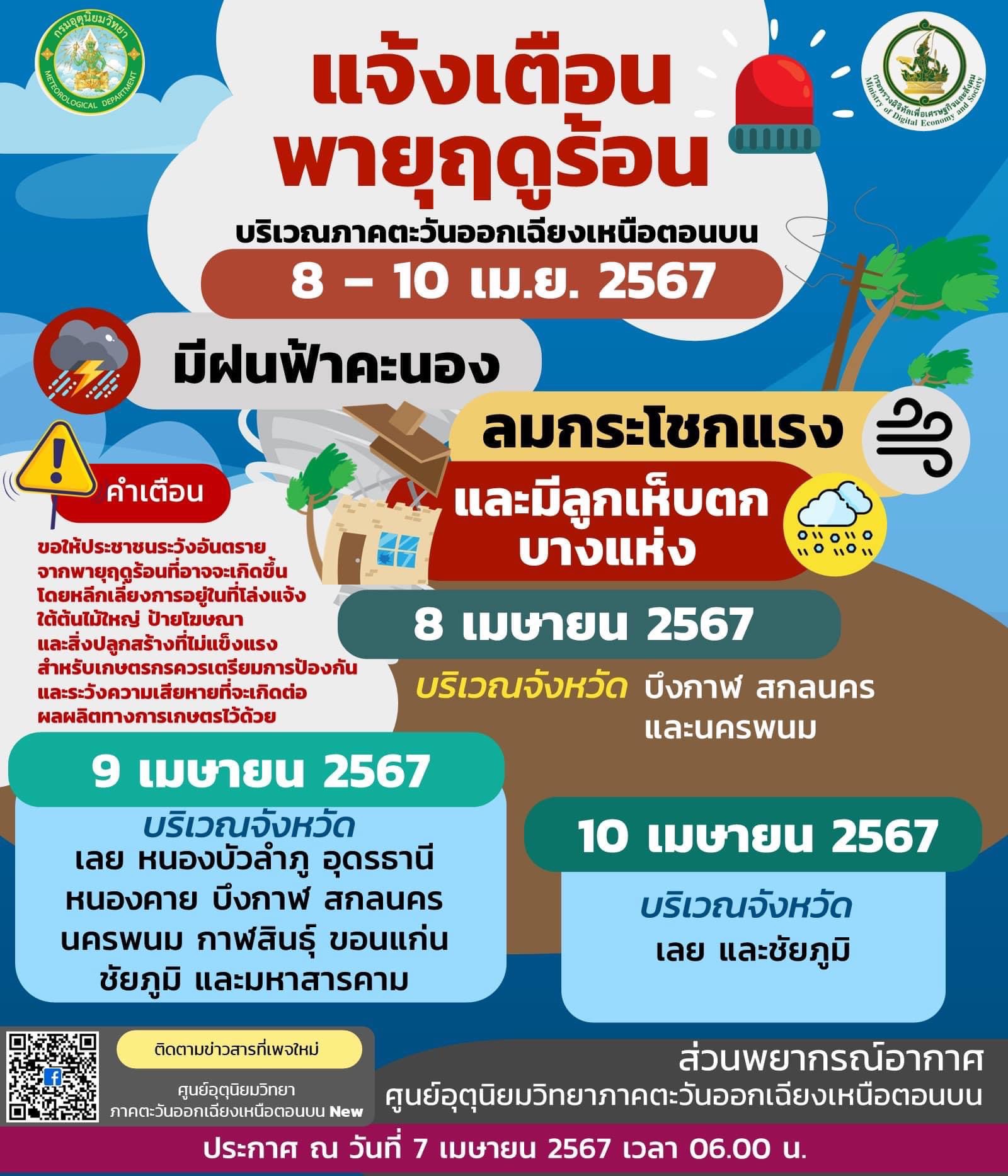 แจ้งเตือนพายุฤดูร้อน 8-10 เมษายน 2567