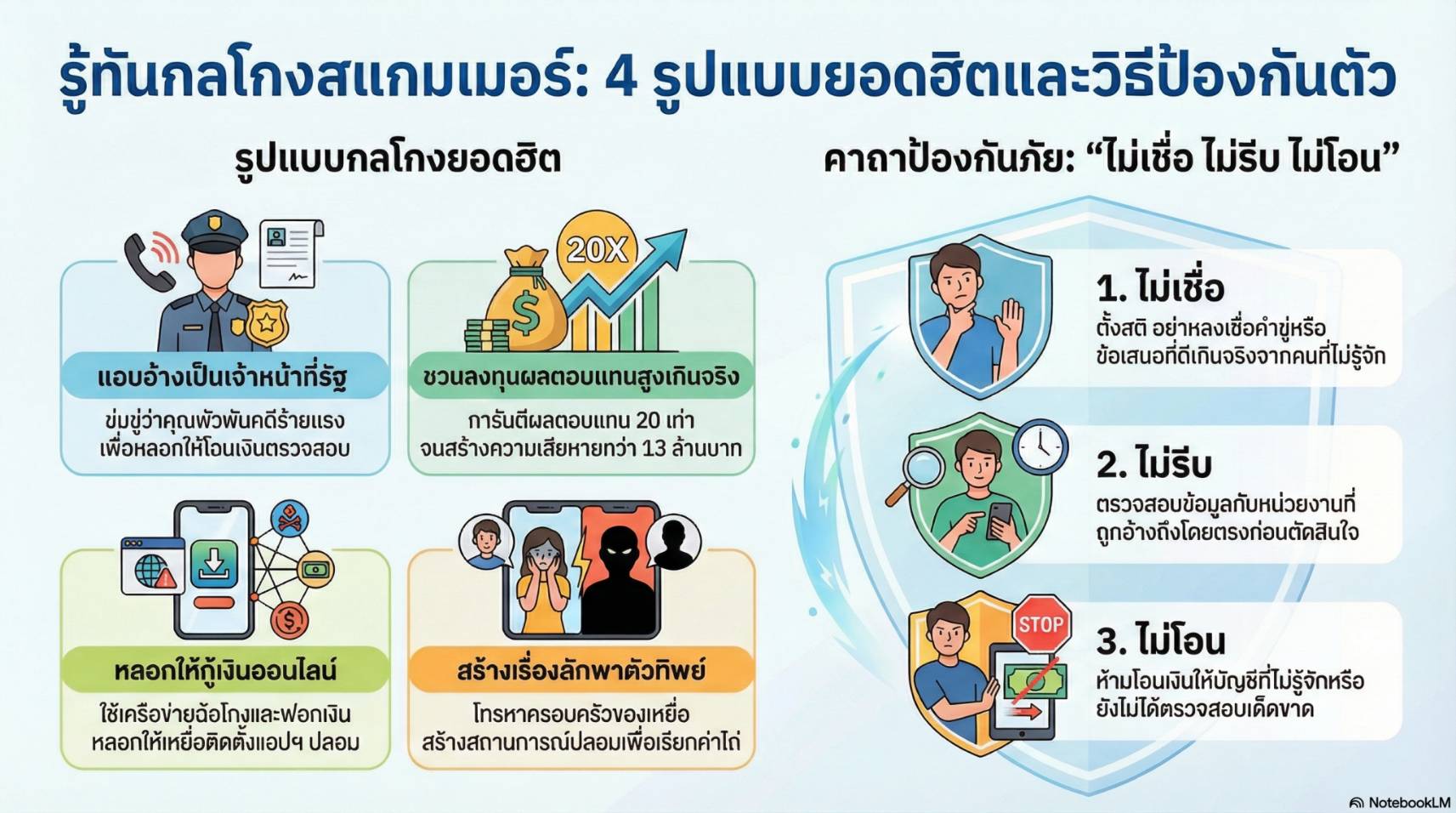 การสร้างความรู้ความเข้าใจเพื่อป้องกันการหลอกลวงทางออนไลน์ (Scammer)
